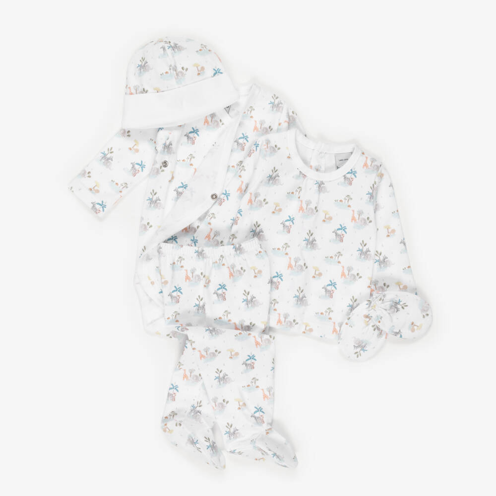 Babidu-Ivory Cotton Safari Print Babysuit Set | Childrensalon