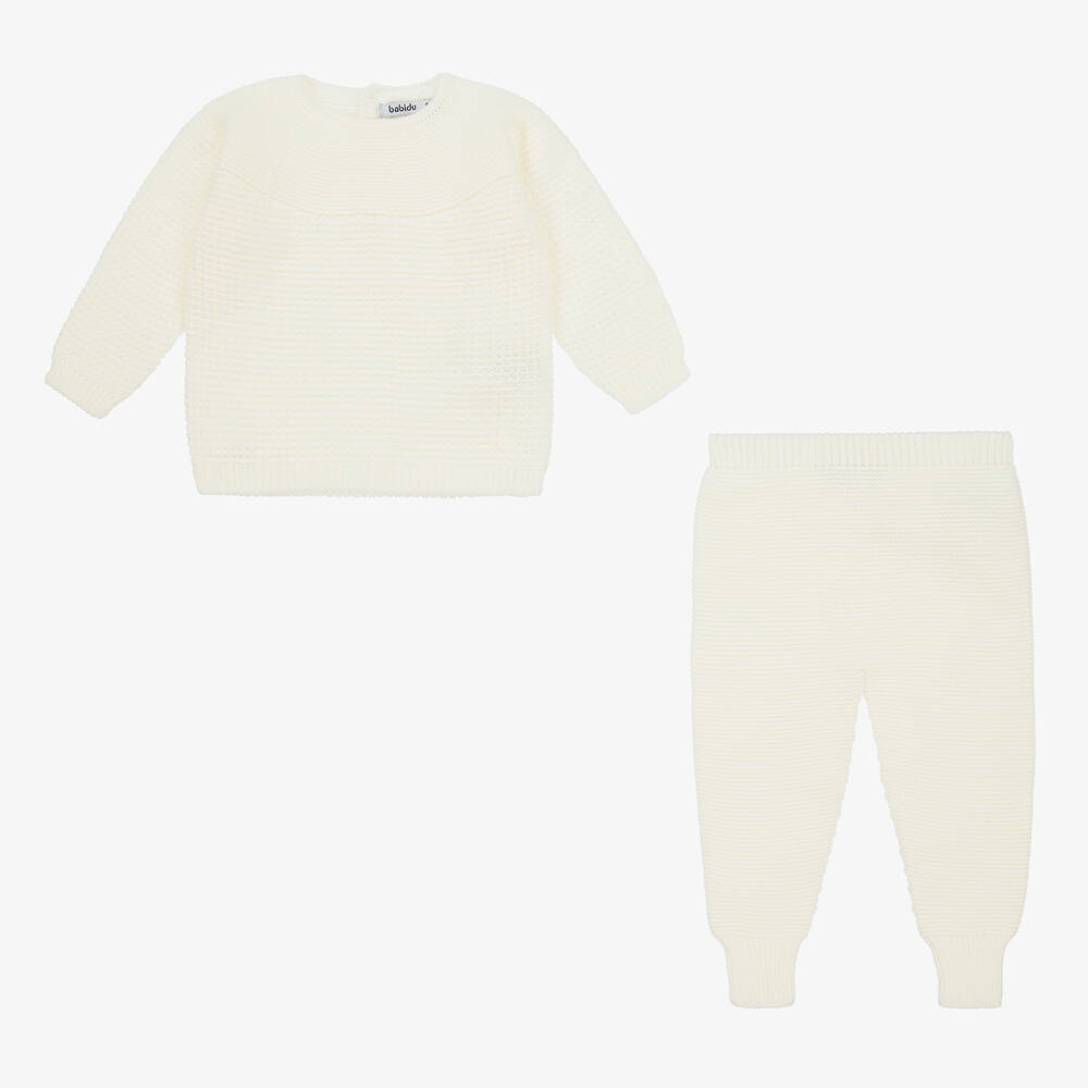 Babidu-Ivory Knitted Trouser Set | Childrensalon
