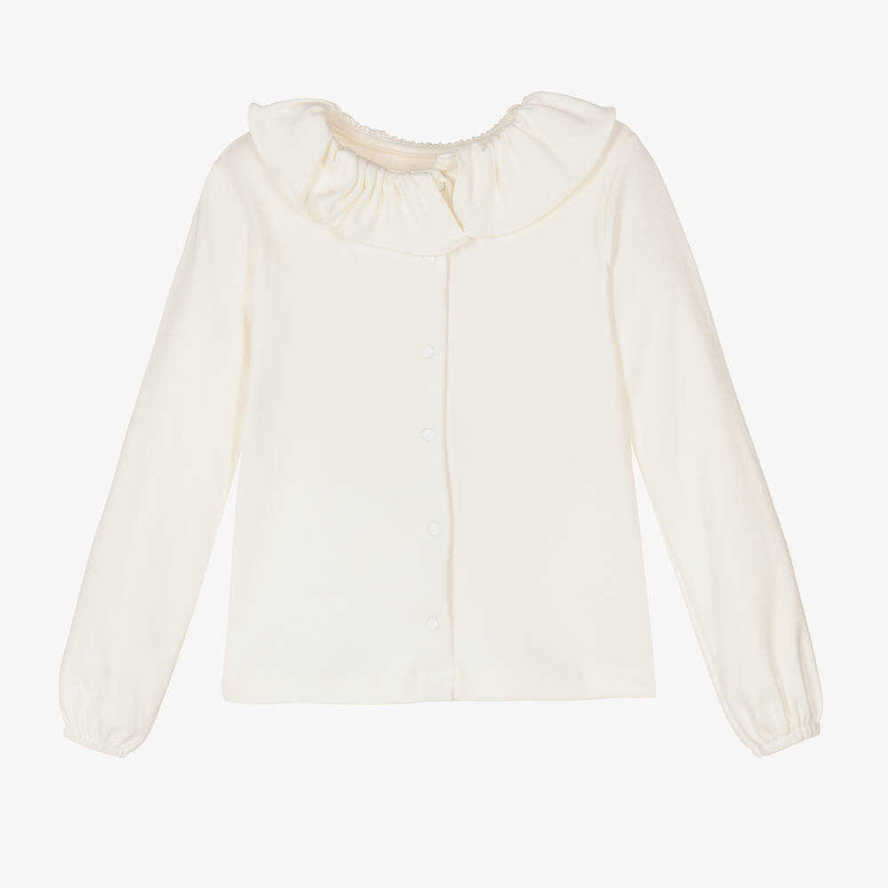 Babidu-Ivory Ruffle Jersey Top | Childrensalon