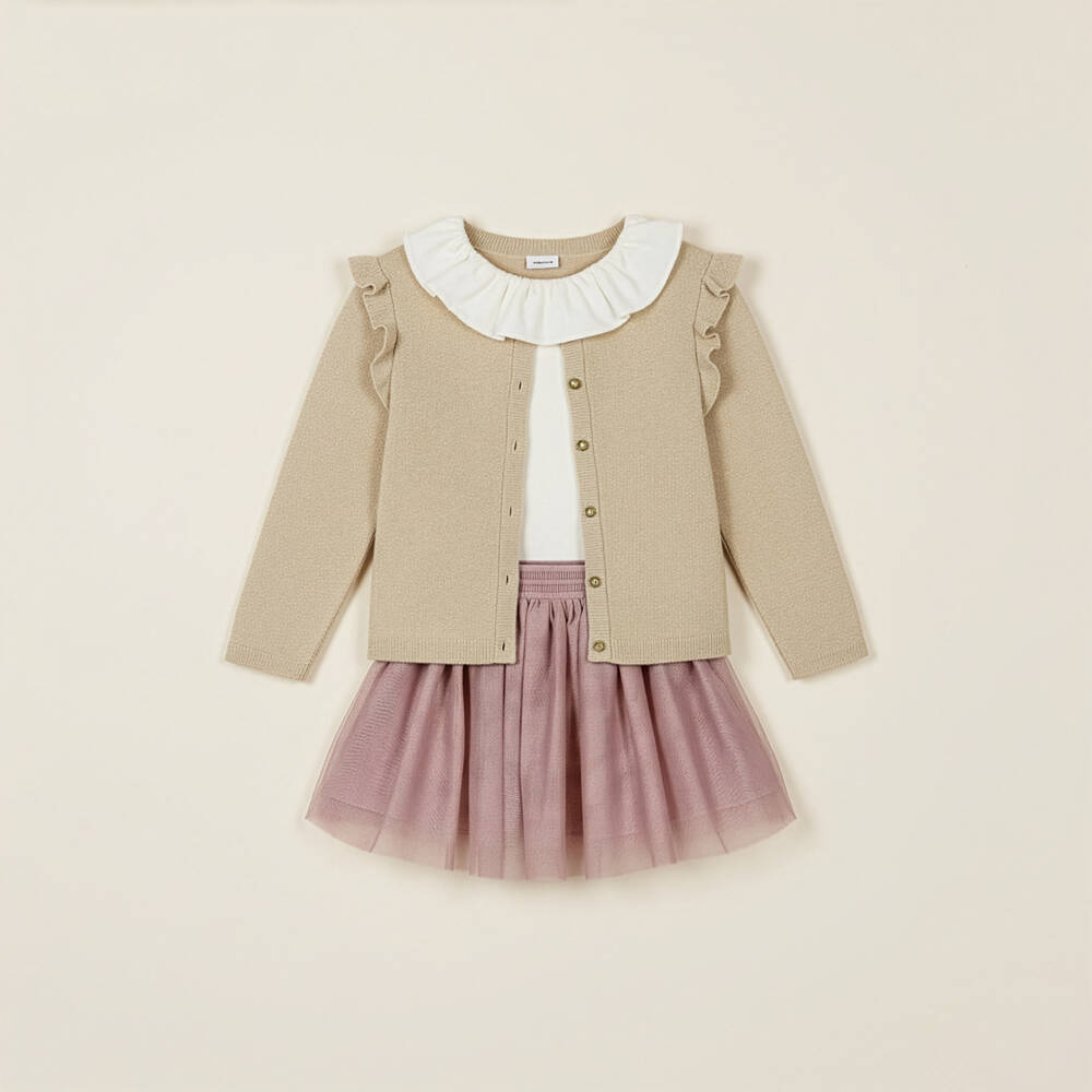 Babidu-Ivory Ruffle Jersey Top | Childrensalon