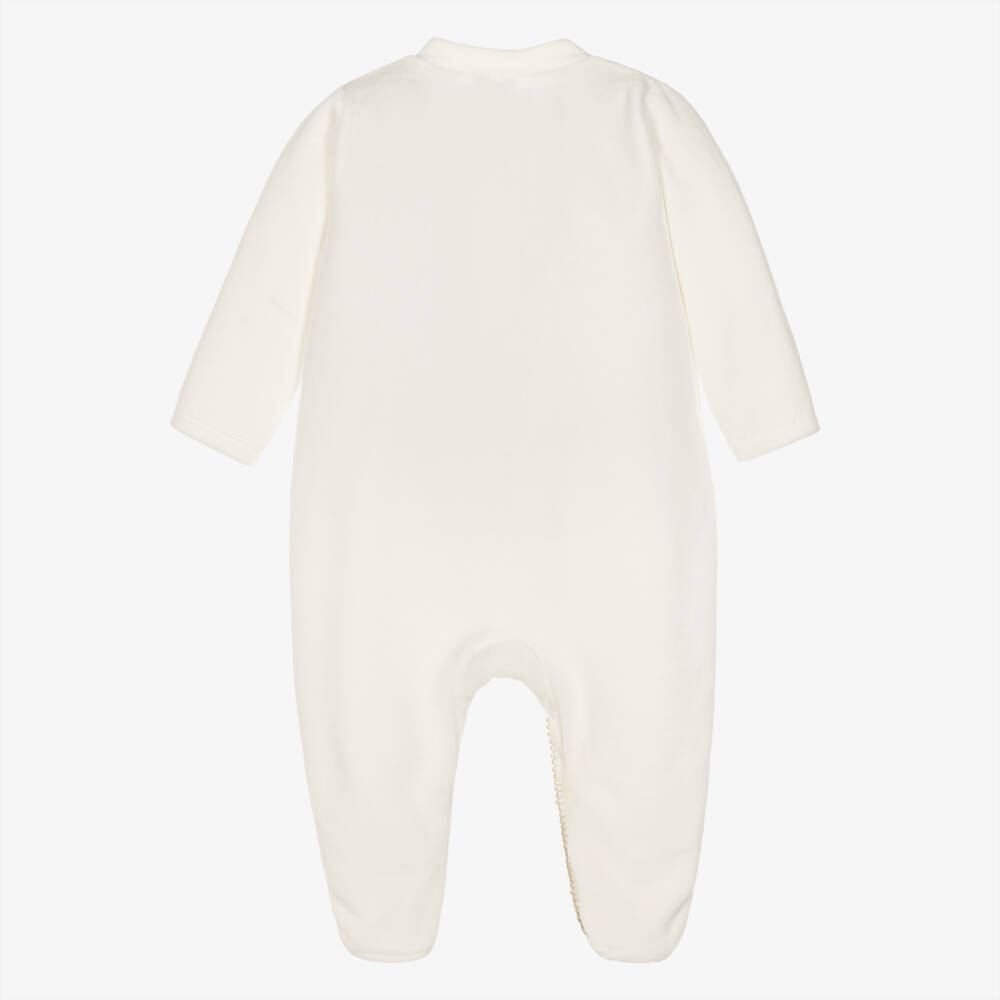 Babidu-Ivory Velour Babygrow with Bear Motif | Childrensalon