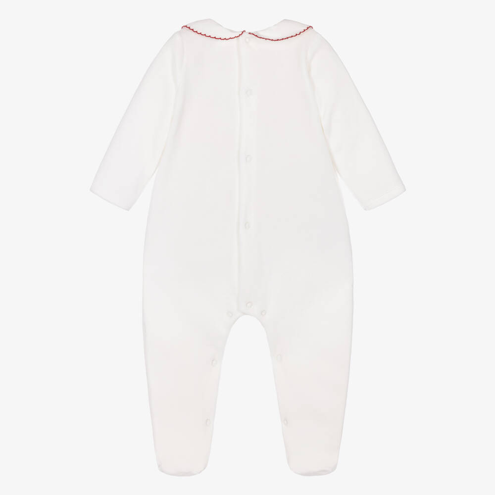 Babidu-Ivory Velour Babygrow with Holly Berries | Childrensalon