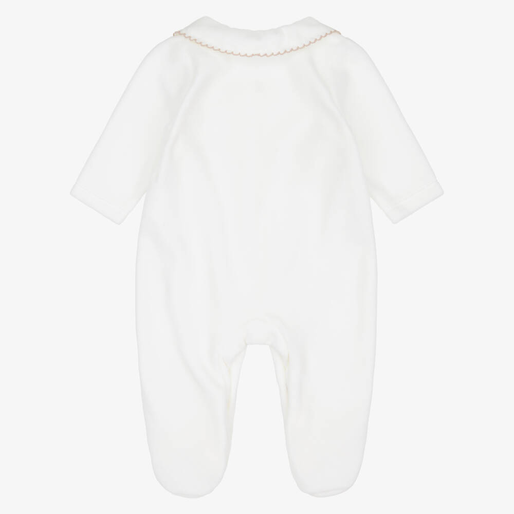 Babidu-Ivory Velour Babygrow with Smocking | Childrensalon