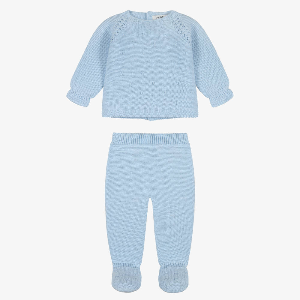 Babidu-Knitted 2 Piece Babygrow in Light Blue | Childrensalon