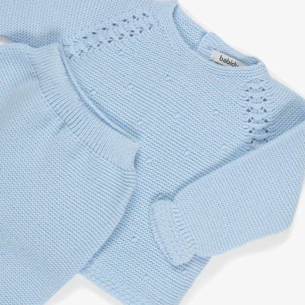 Babidu-Knitted 2 Piece Babygrow in Light Blue | Childrensalon