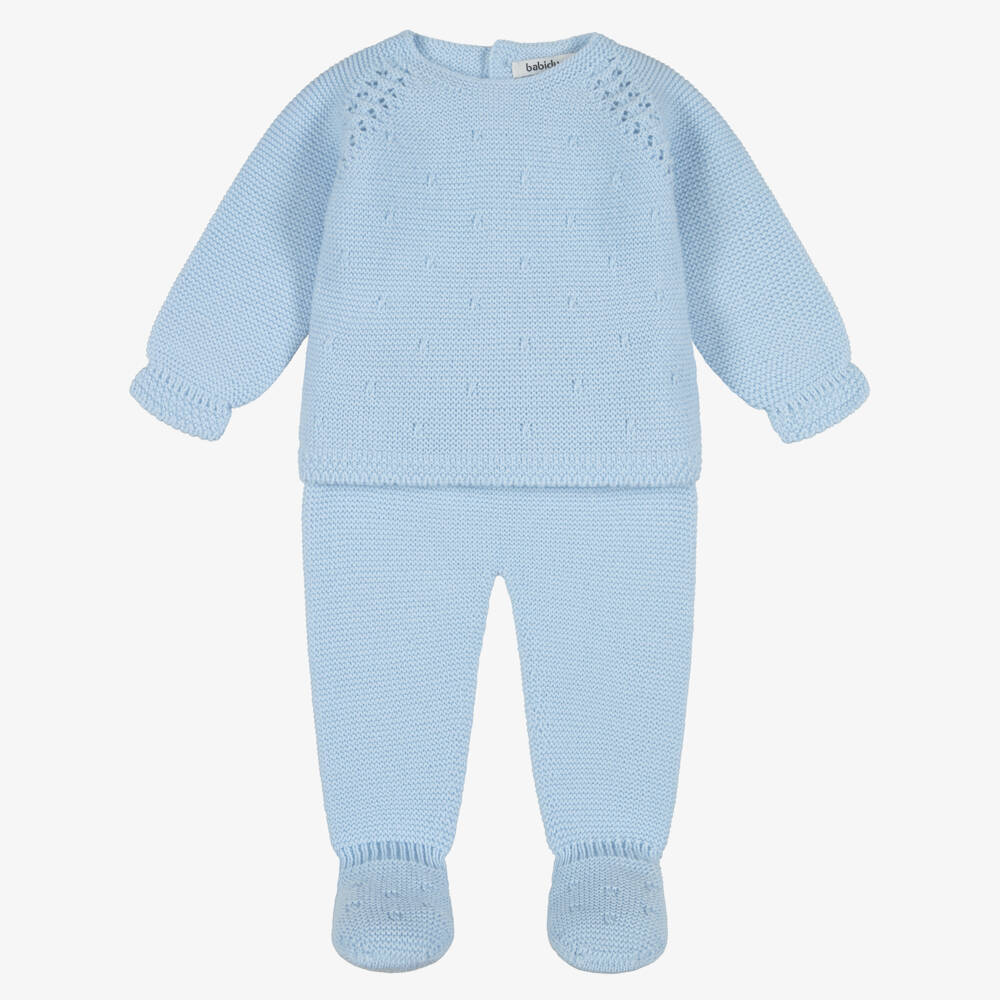 Babidu-Knitted 2 Piece Babygrow in Light Blue | Childrensalon