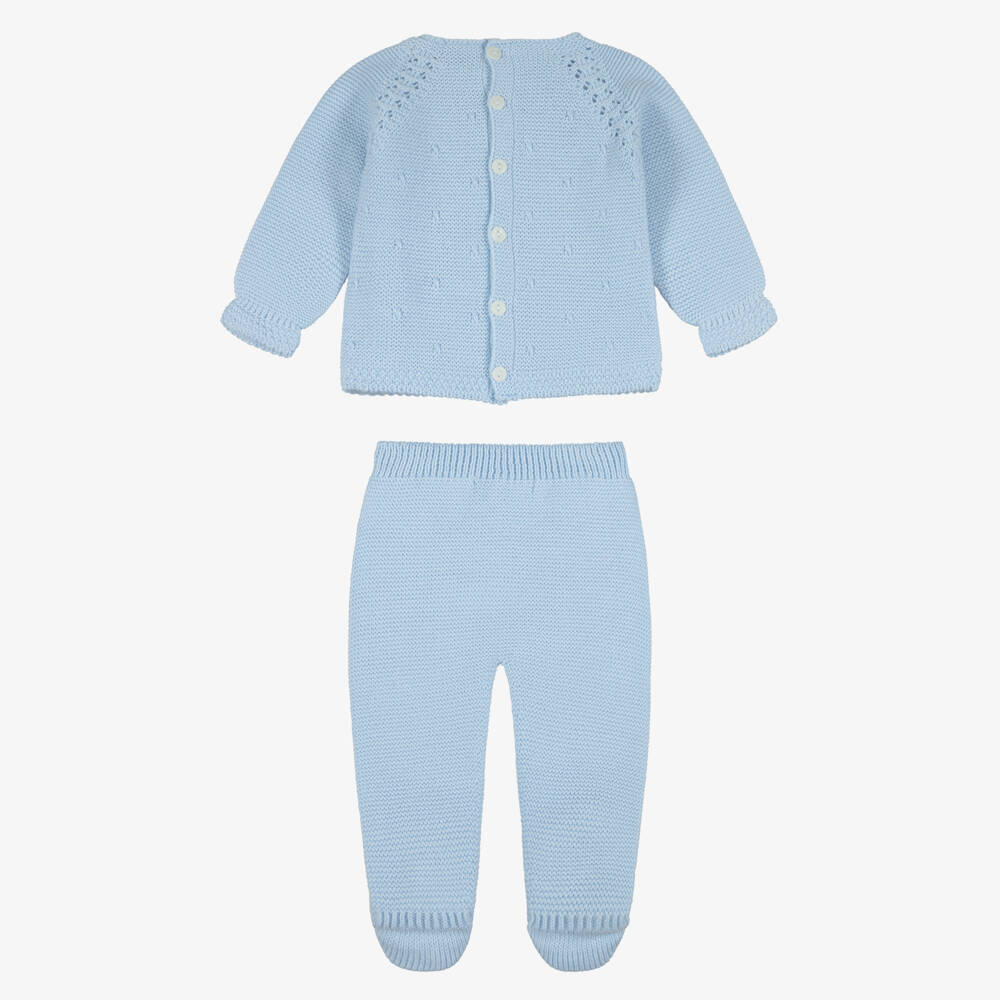 Babidu-Knitted 2 Piece Babygrow in Light Blue | Childrensalon
