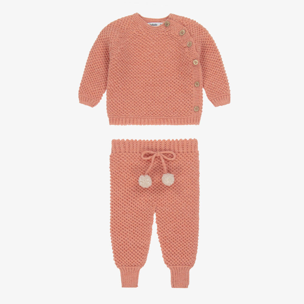 Babidu-Orange Knitted Wool Mix Trouser Set | Childrensalon