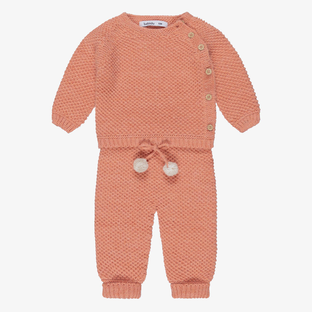 Babidu-Orange Knitted Wool Mix Trouser Set | Childrensalon