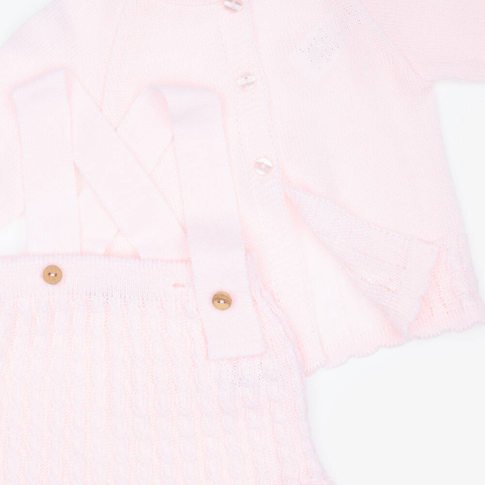 Babidu-Pink Cable Knit Cardigan & Shorts Set | Childrensalon