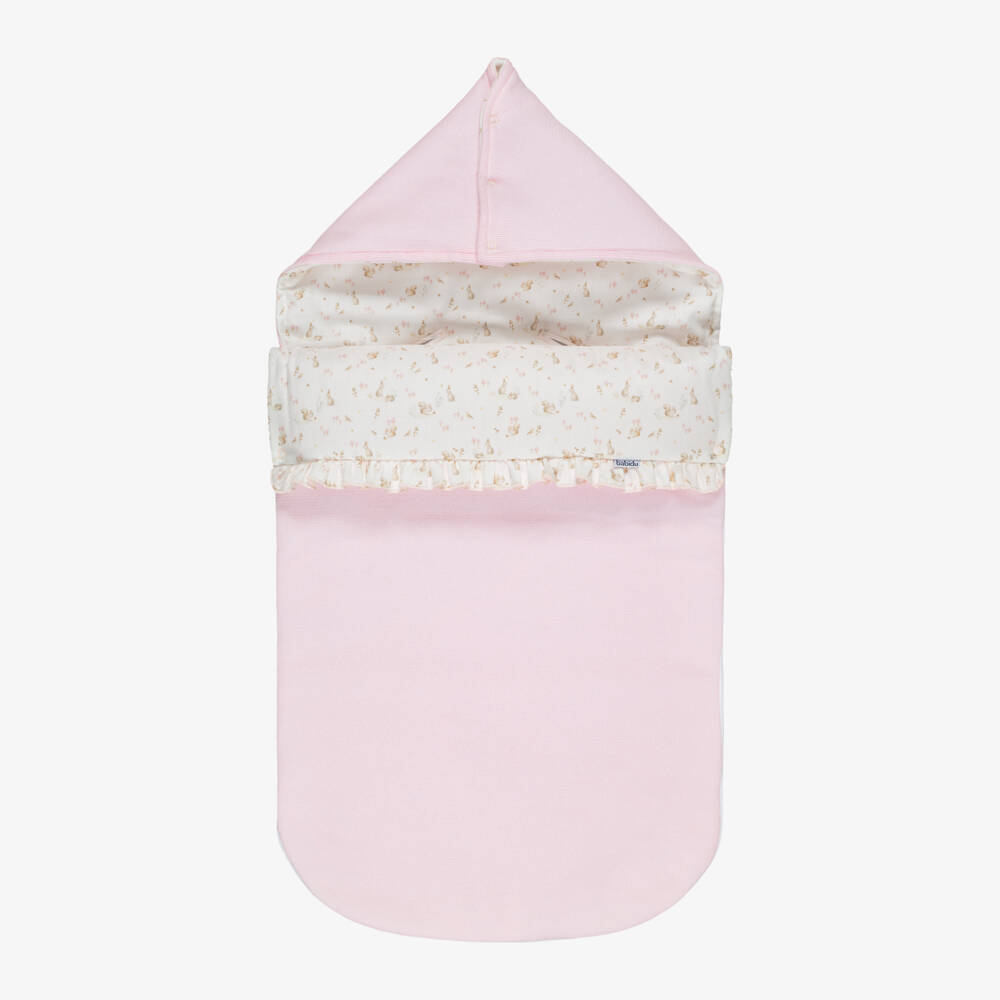 Babidu-Pink Cotton Baby Nest with Woodland Animal Print (80cm) | Childrensalon