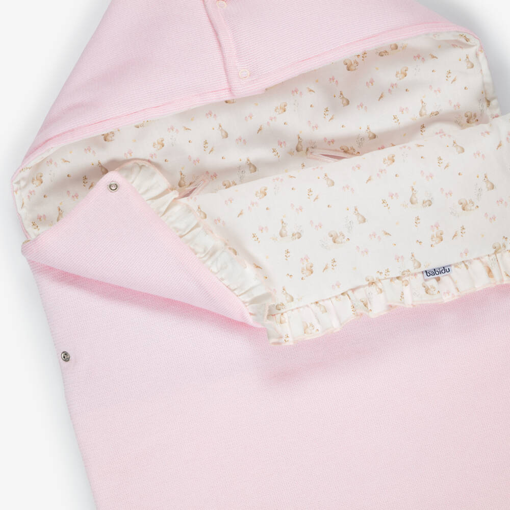 Babidu-Pink Cotton Baby Nest with Woodland Animal Print (80cm) | Childrensalon