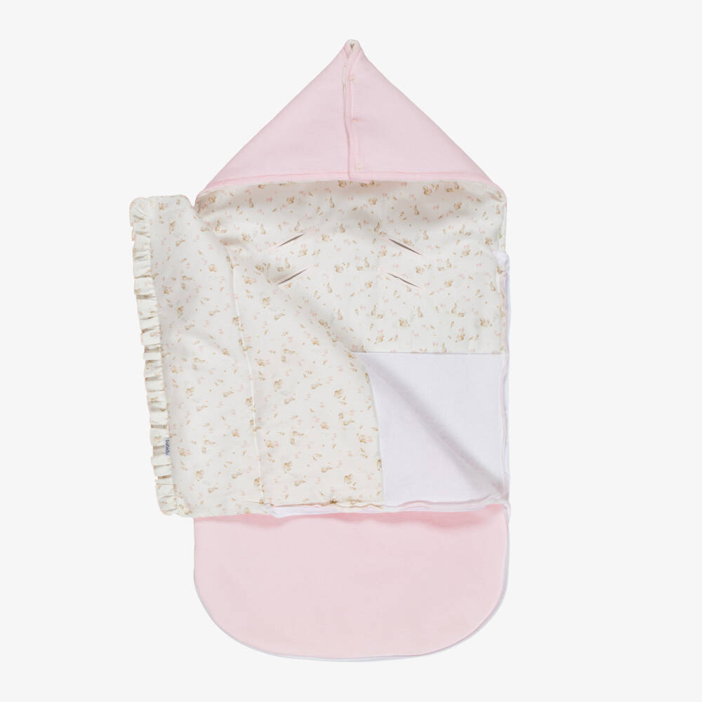 Babidu-Pink Cotton Baby Nest with Woodland Animal Print (80cm) | Childrensalon