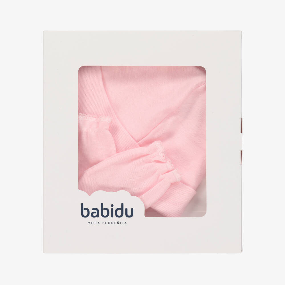 Babidu-قبعة مع قفازات قطن لون زهري للمولودات | Childrensalon