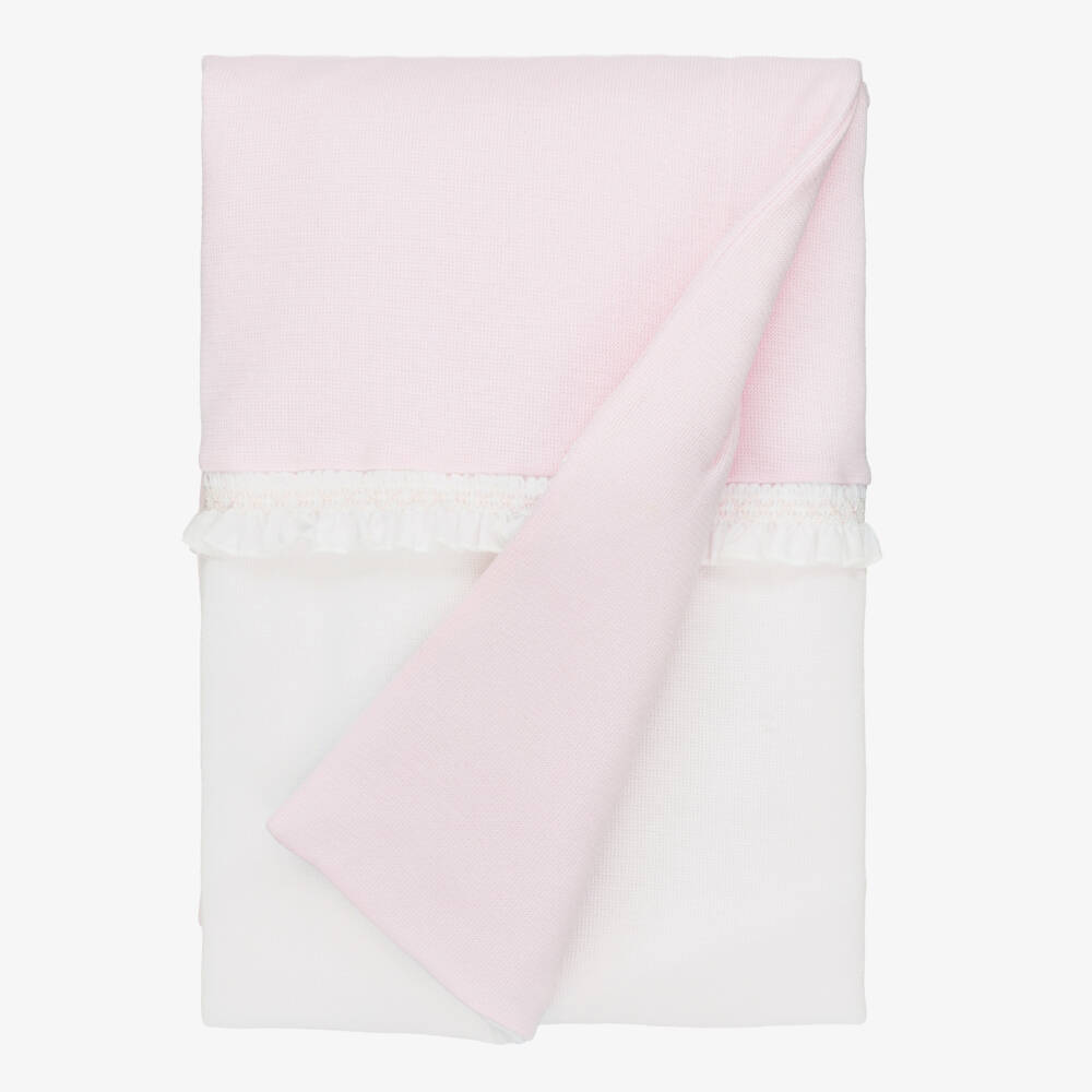 Babidu-Pink Cotton Knit Padded Blanket with Smocked Frill (80cm) | Childrensalon