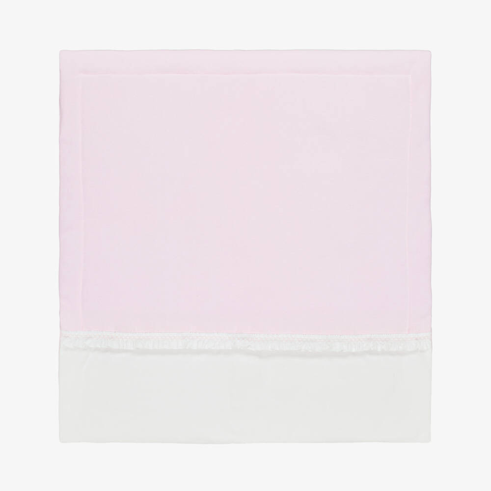 Babidu-Pink Cotton Knit Padded Blanket with Smocked Frill (80cm) | Childrensalon