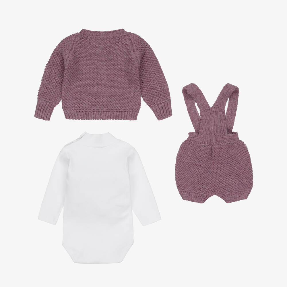 Babidu-Purple Knit Baby Dungaree Shorts Set | Childrensalon