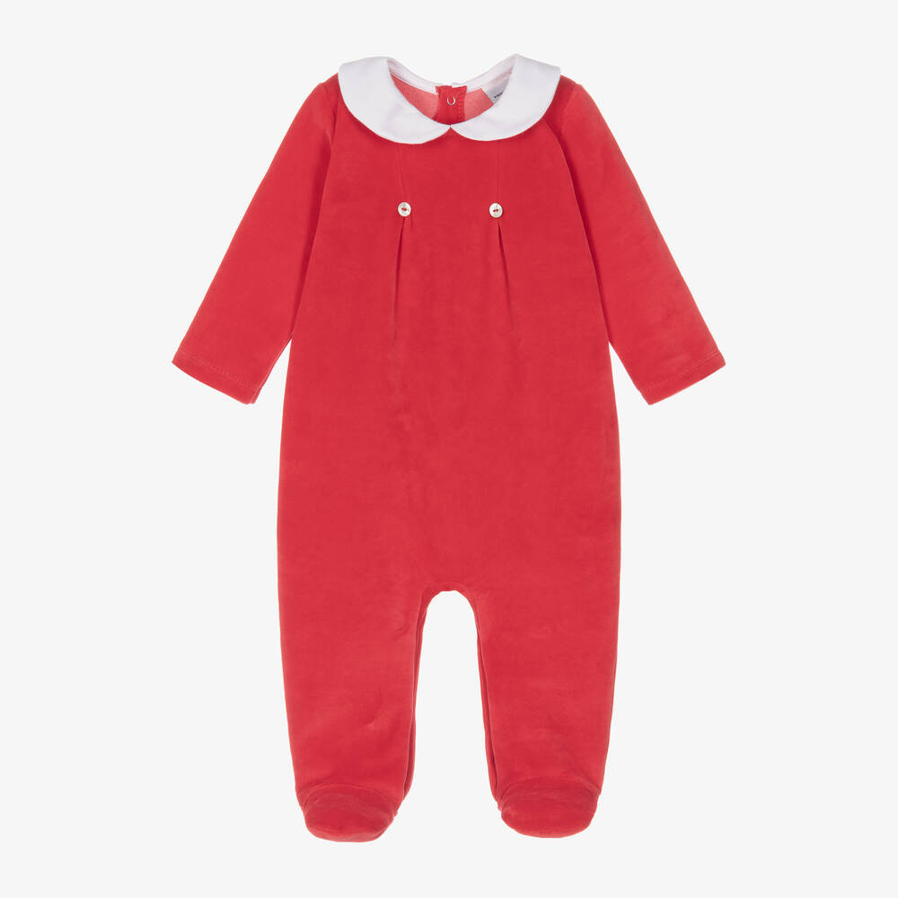 Babidu-Red Velour Babygrow | Childrensalon