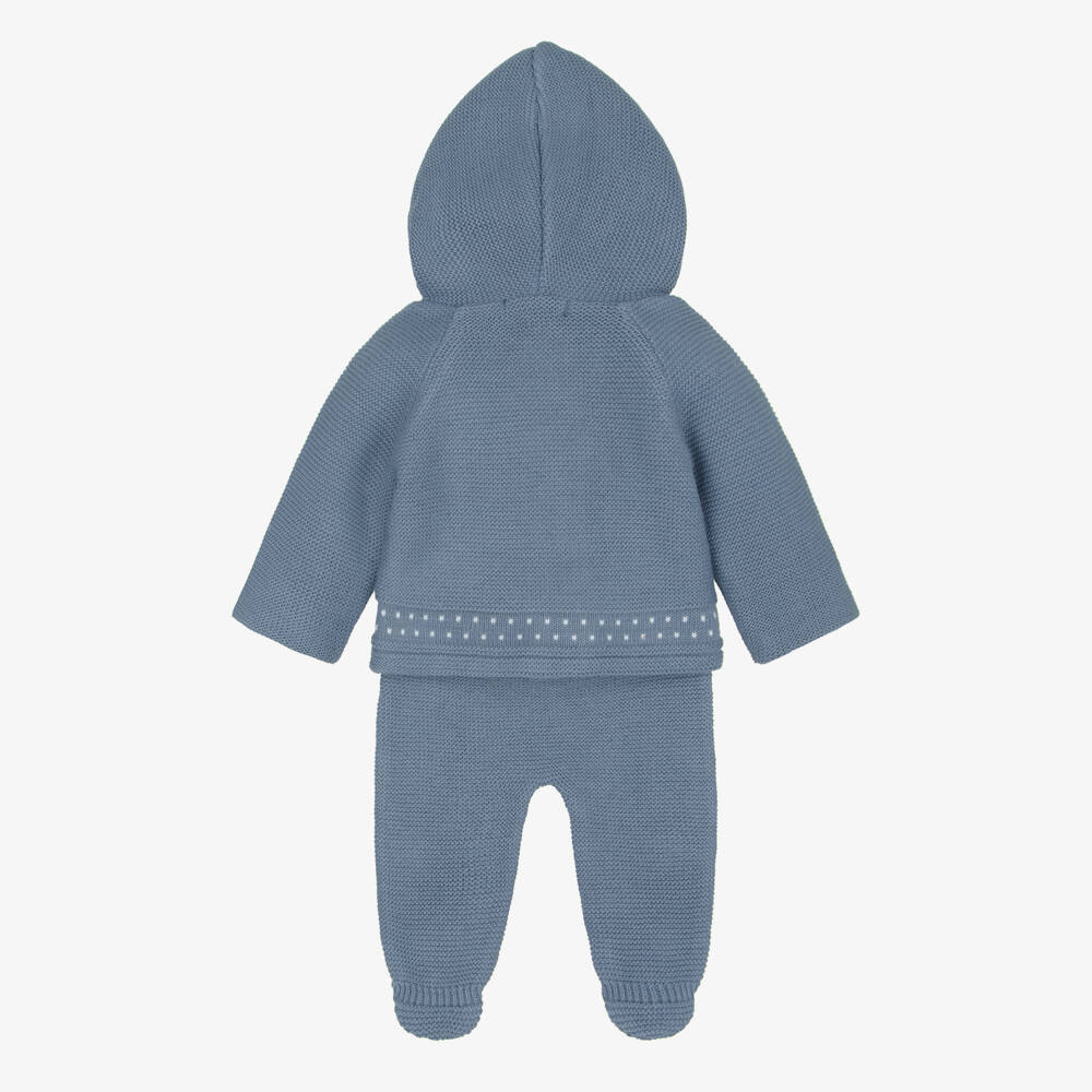 Babidu-Slate Blue Knitted Pram Coat & Bottoms Set | Childrensalon