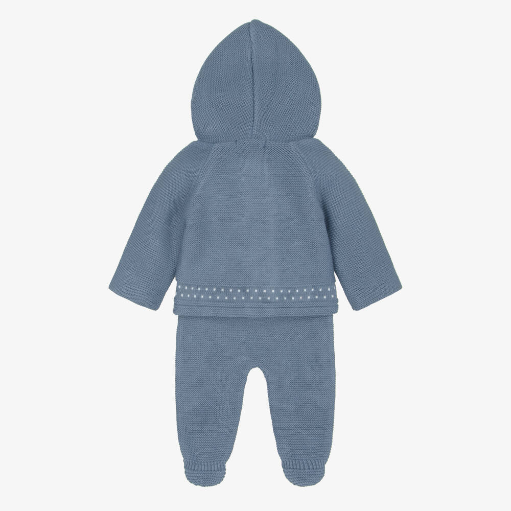 Babidu-Slate Blue Knitted Pram Coat & Bottoms Set | Childrensalon