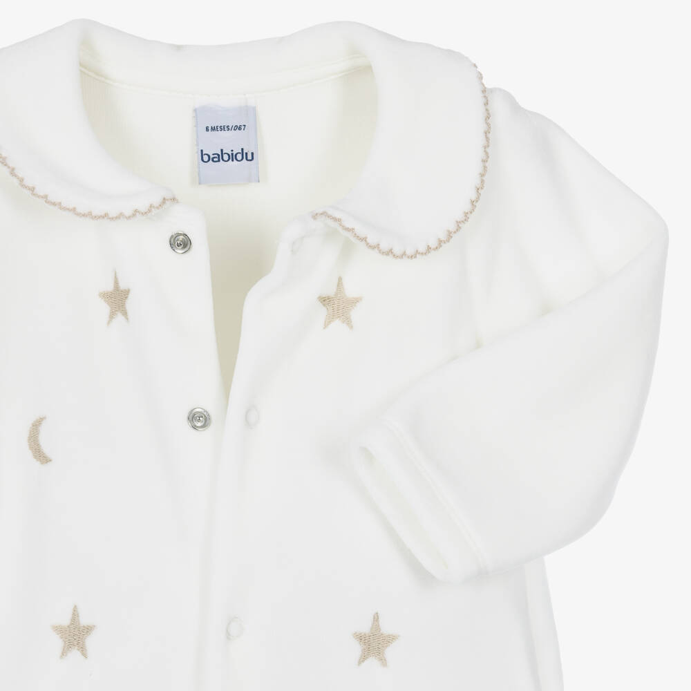 Babidu-Velour Babygrow Embroidered with Stars and Moons | Childrensalon