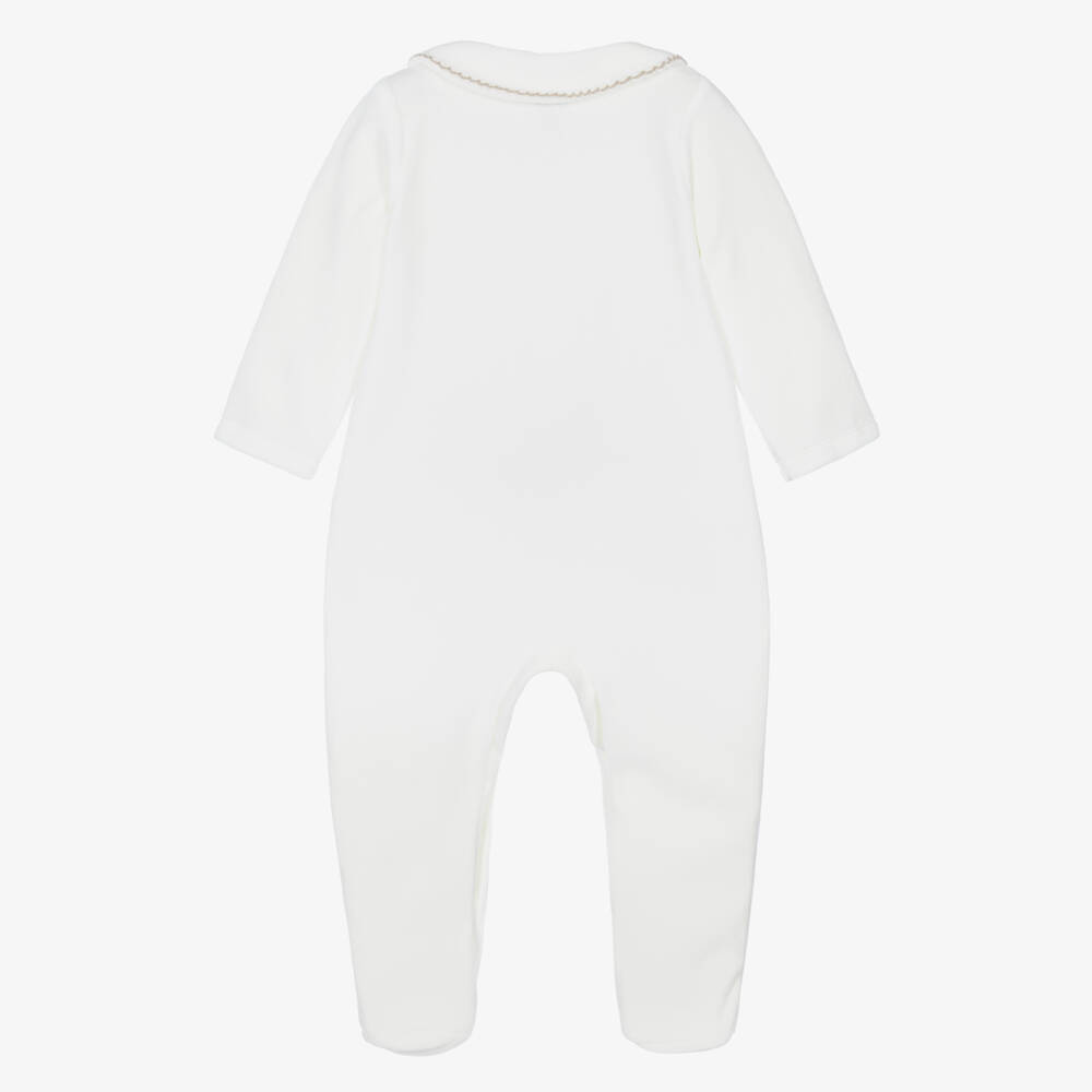 Babidu-Velour Babygrow Embroidered with Stars and Moons | Childrensalon