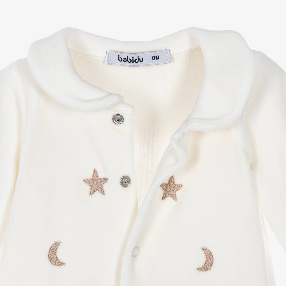 Babidu-Velour Babygrow Embroidered with Stars and Moons | Childrensalon
