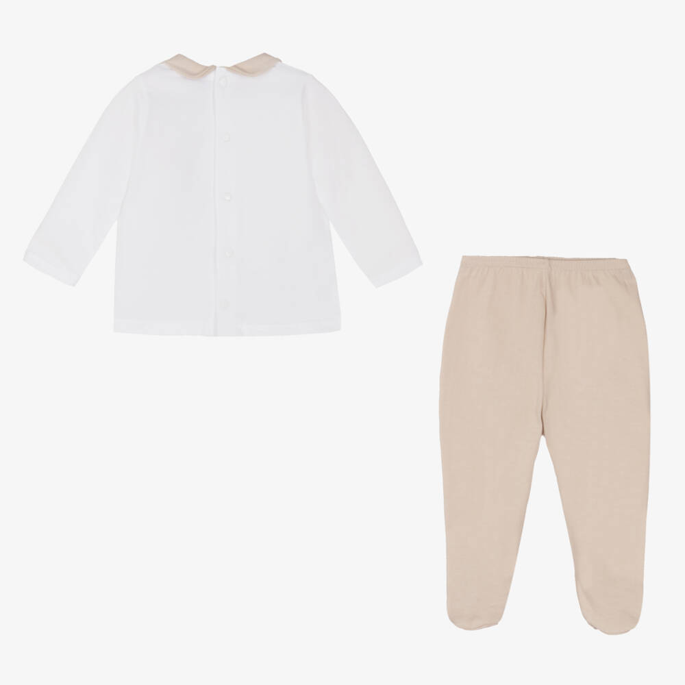 Babidu-Хлопковый комбинезон из двух частей для малышей бело-бежевый | Childrensalon