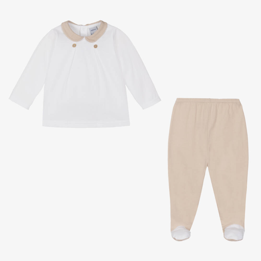 Babidu-Хлопковый комбинезон из двух частей для малышей бело-бежевый | Childrensalon