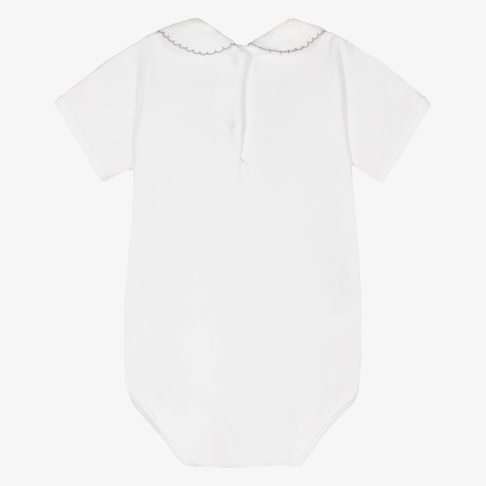 Babidu-White Cotton Bodysuit With Peter Pan Collar | Childrensalon