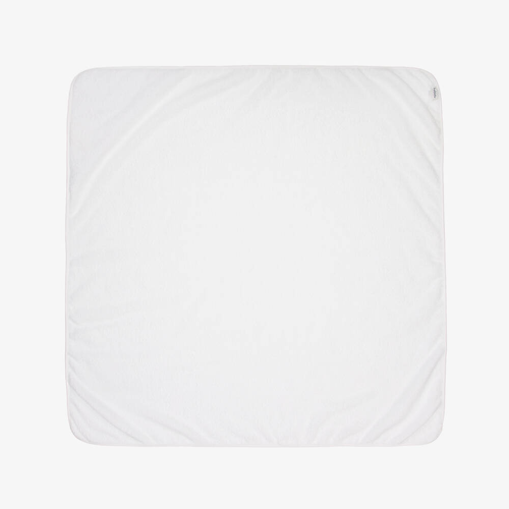 Babidu-White Cotton Floral Hooded Towel with Gingham Frill (100cm) | Childrensalon