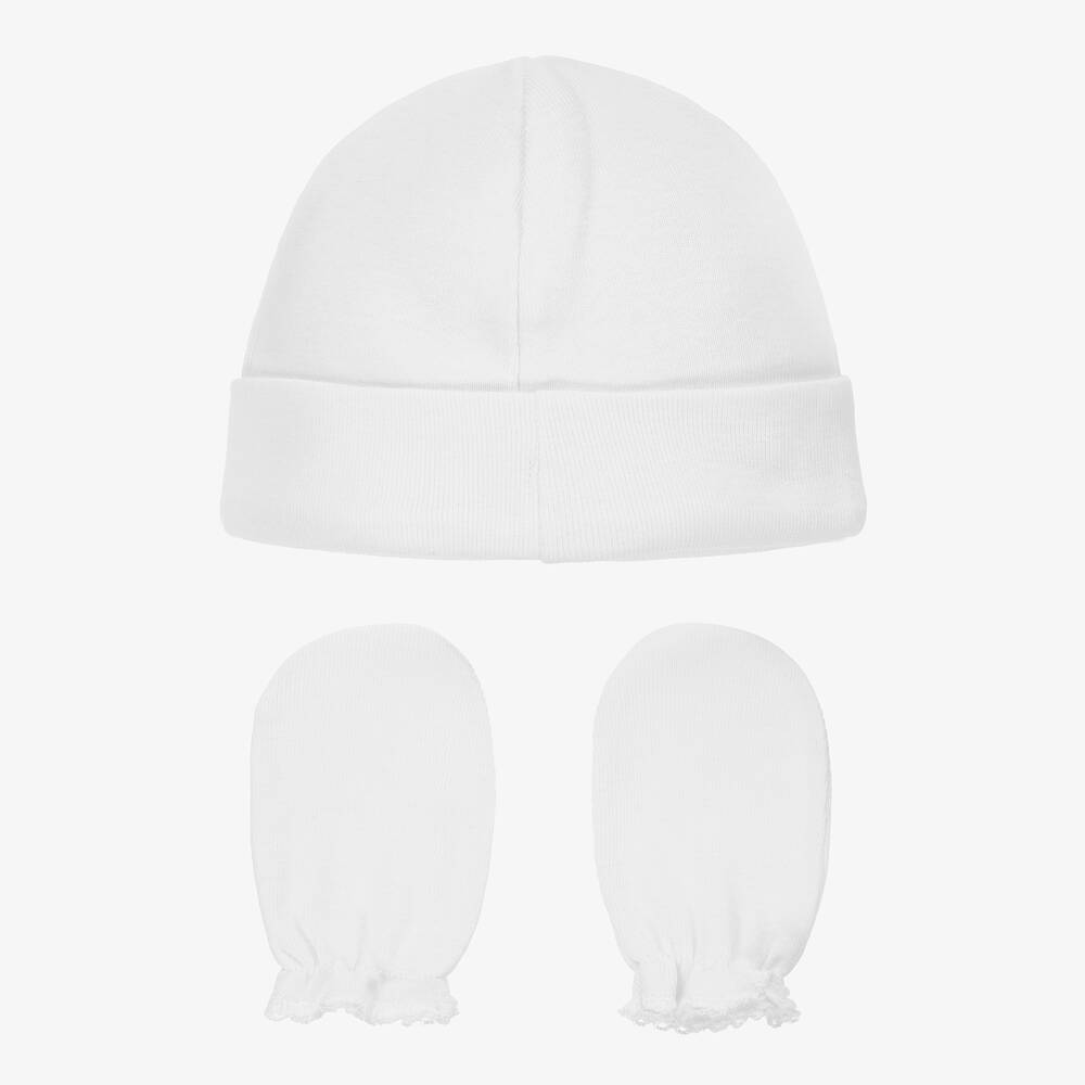 Babidu-قبعة مع قفازات قطن لون أبيض | Childrensalon