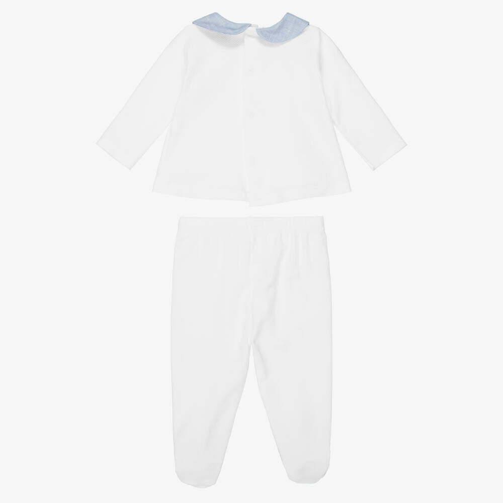 Babidu-White Cotton Jersey 2 Piece Babygrow with Smocking | Childrensalon