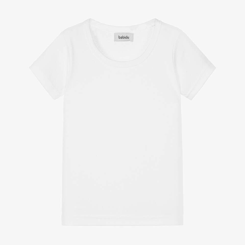 Babidu-White Cotton Jersey T-Shirt | Childrensalon