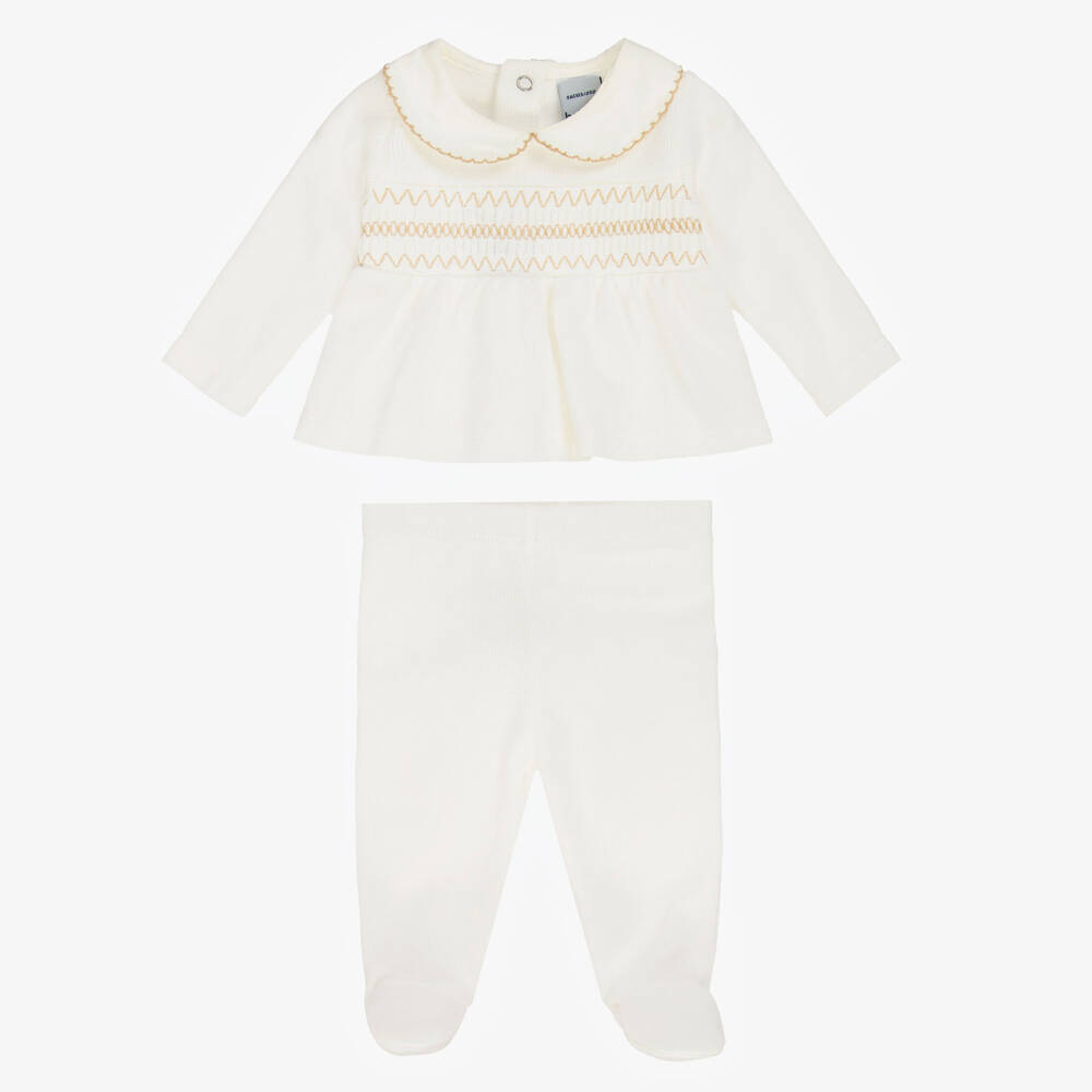 Babidu-White Cotton Knit 2 Piece Babygrow | Childrensalon