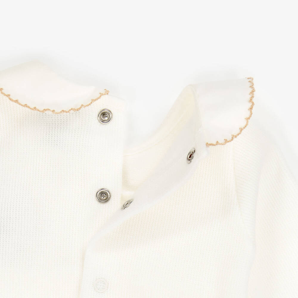 Babidu-White Cotton Knit 2 Piece Babygrow | Childrensalon