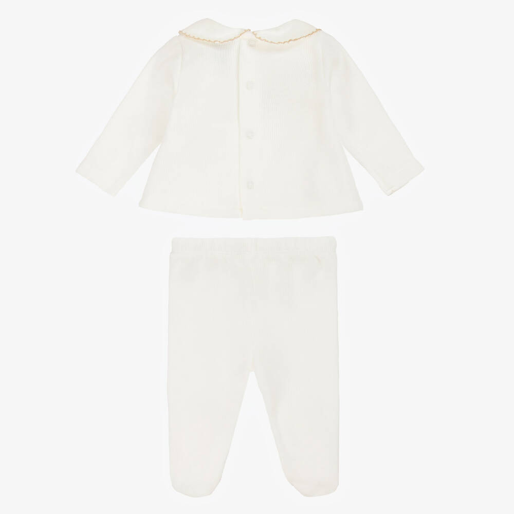 Babidu-White Cotton Knit 2 Piece Babygrow | Childrensalon