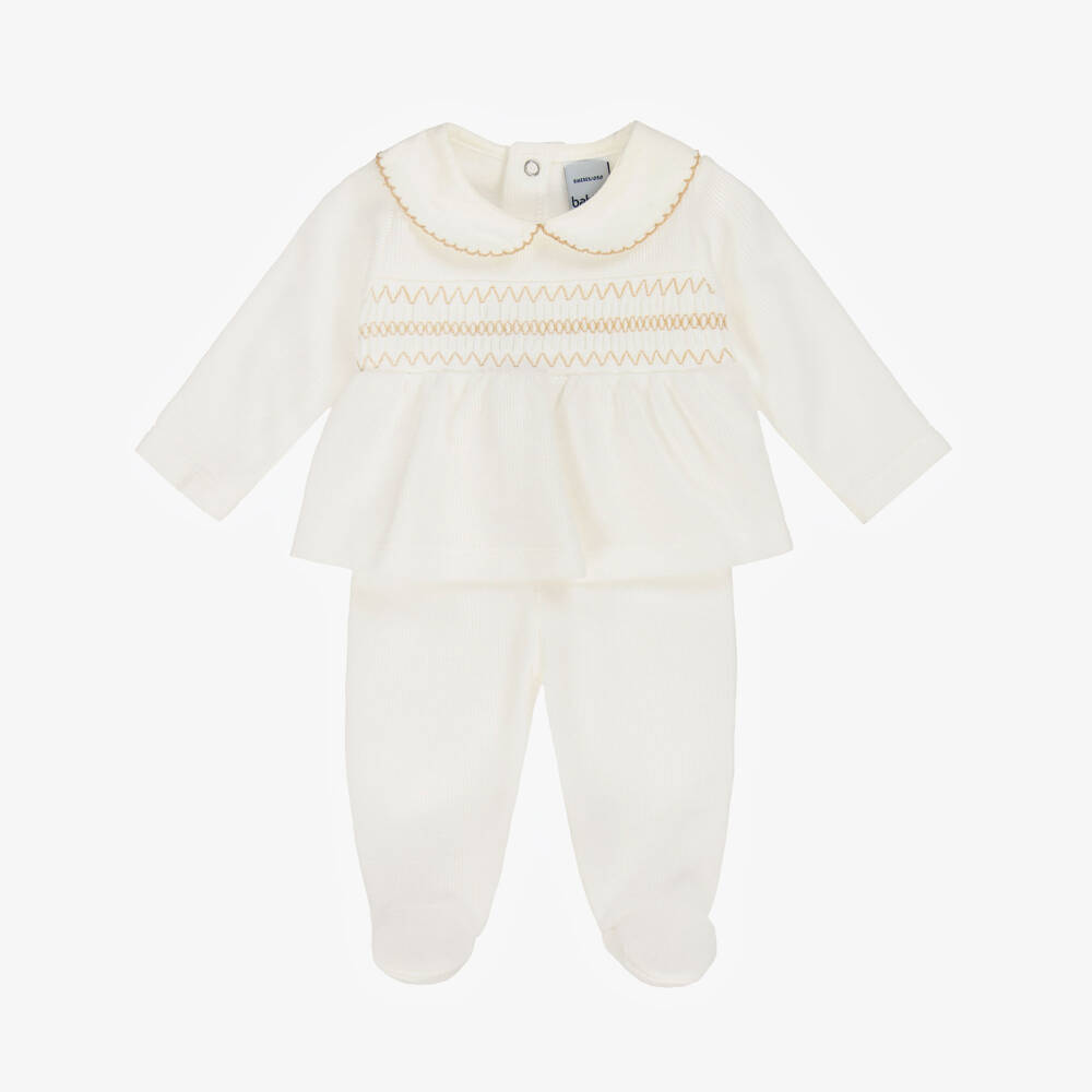 Babidu-White Cotton Knit 2 Piece Babygrow | Childrensalon
