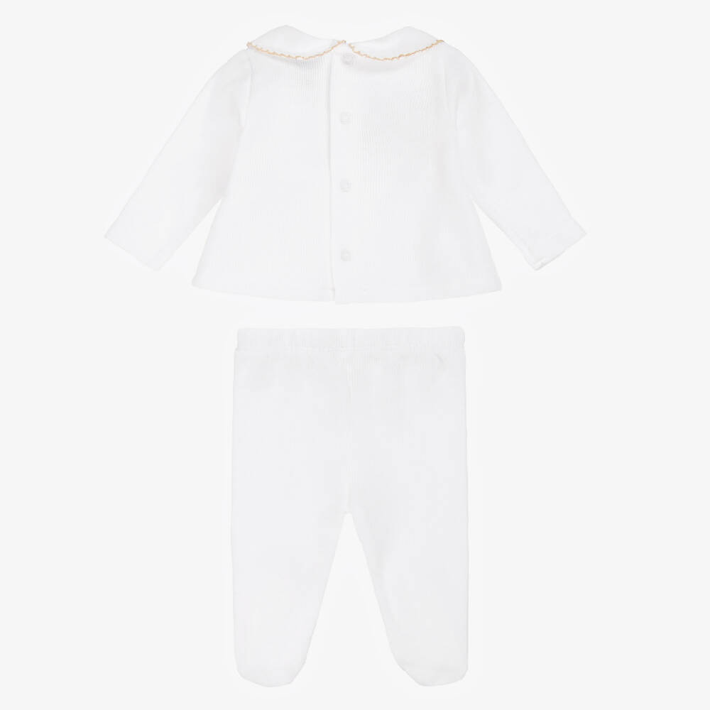 Babidu-White Cotton Knit 2 Piece Babygrow | Childrensalon
