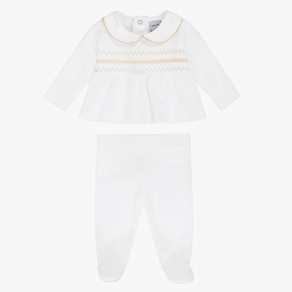 Babidu-White Cotton Knit 2 Piece Babygrow | Childrensalon