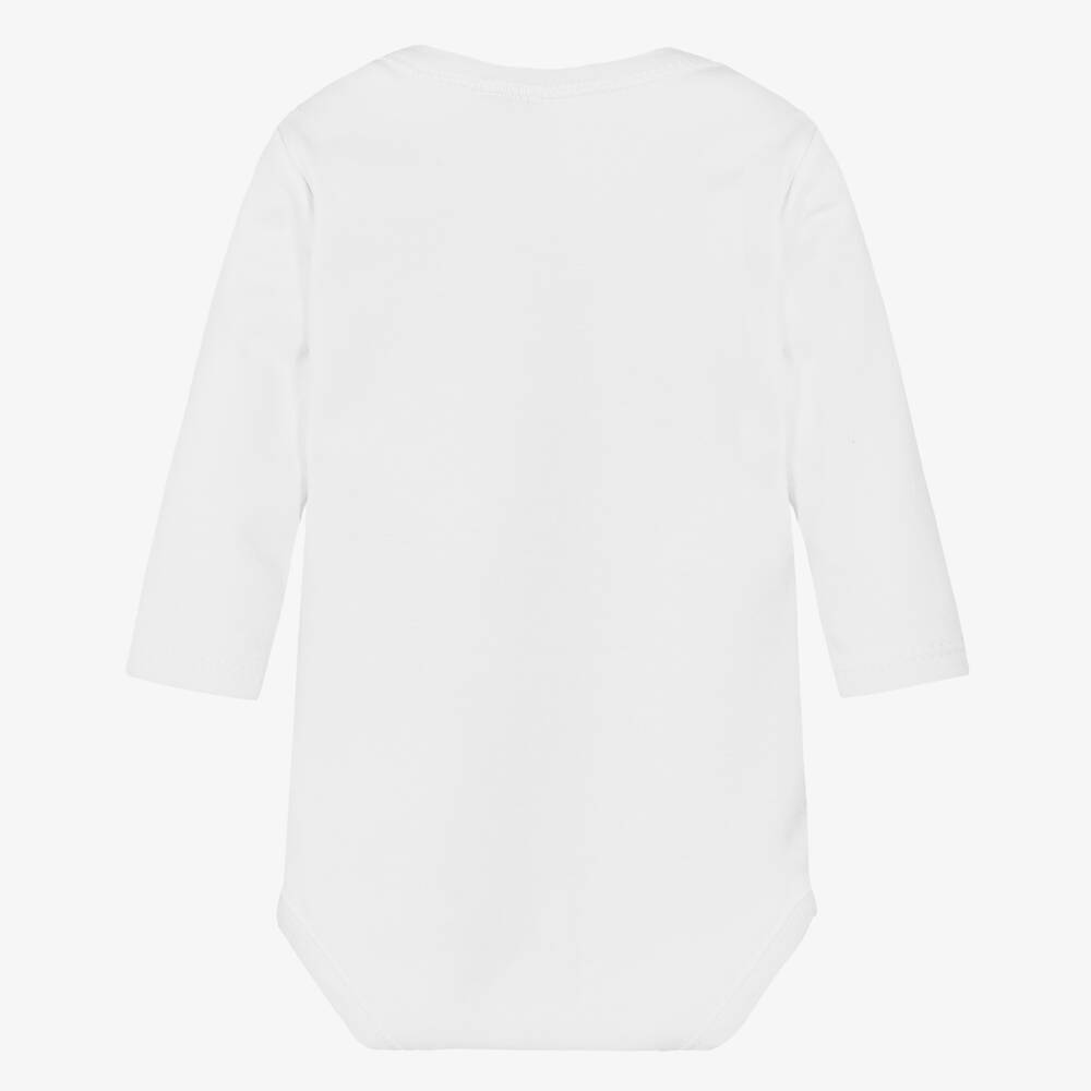 Babidu-White Cotton Long-Sleeved Bodyvest | Childrensalon