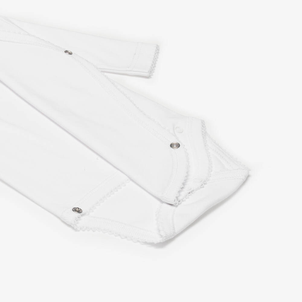 Babidu-White Cotton Long-Sleeved Wrap-Over Bodyvest | Childrensalon