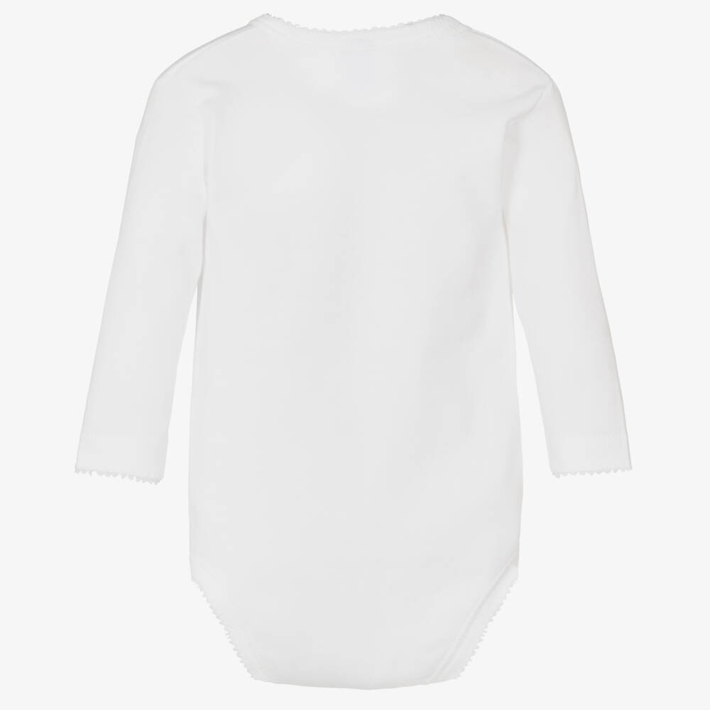 Babidu-White Cotton Long-Sleeved Wrap-Over Bodyvest | Childrensalon