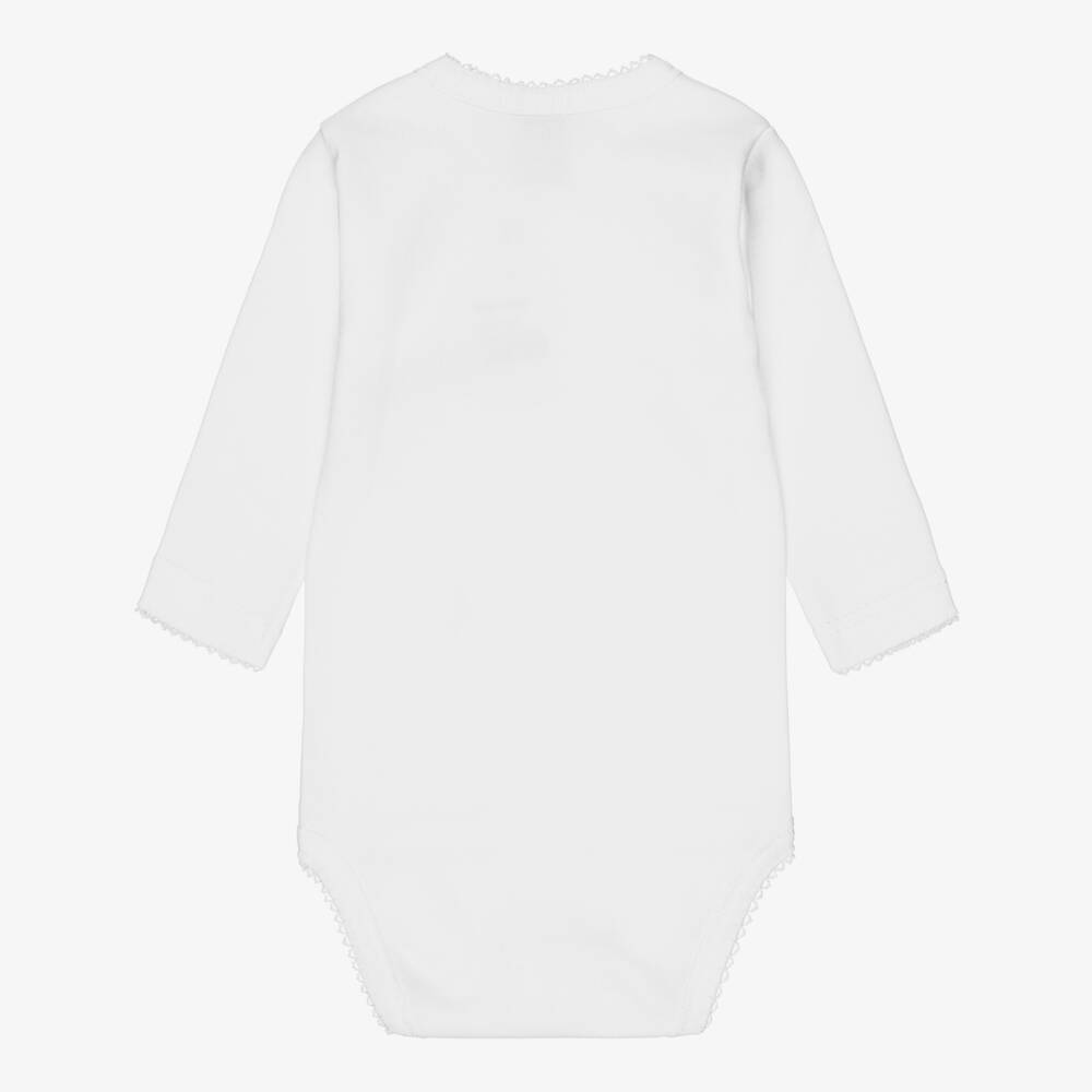 Babidu-White Cotton Long-Sleeved Wrap-Over Bodyvest | Childrensalon