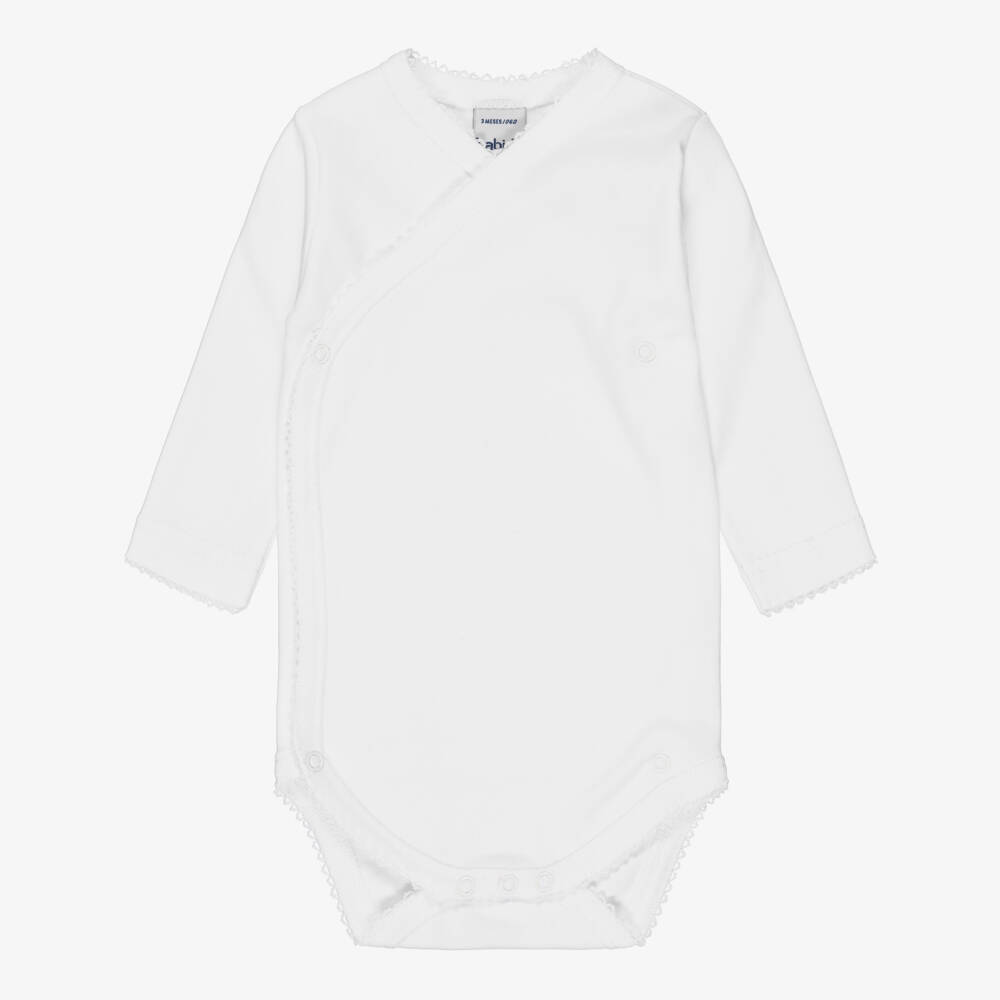 Babidu-White Cotton Long-Sleeved Wrap-Over Bodyvest | Childrensalon
