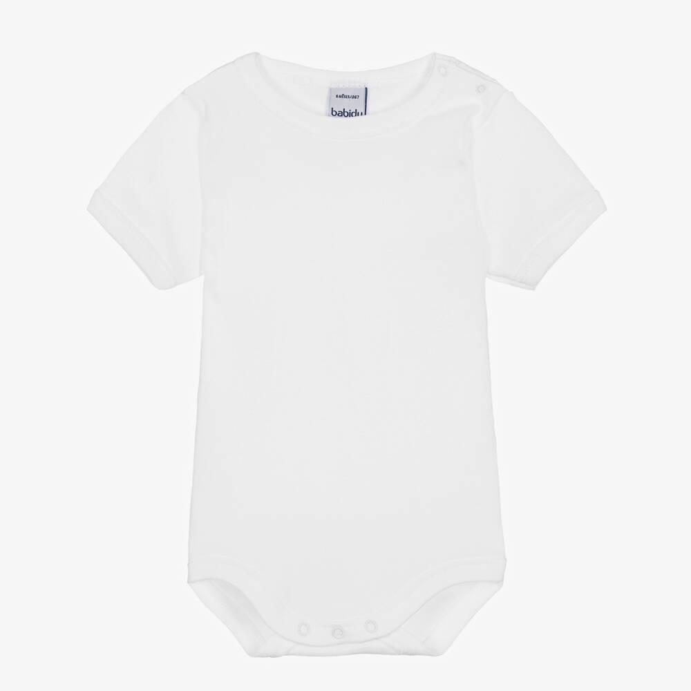 Babidu-White Cotton Short-Sleeved Bodyvest | Childrensalon