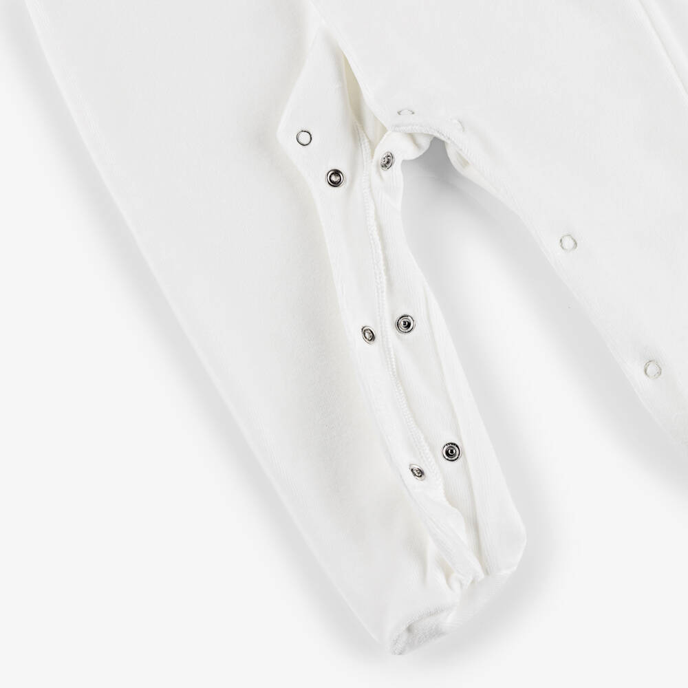 Babidu-White Festive Ruffle Collar Velour Babygrow | Childrensalon