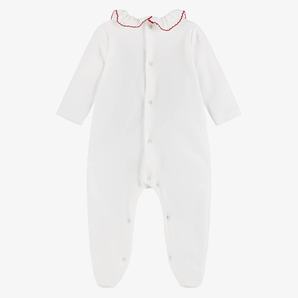 Babidu-White Festive Ruffle Collar Velour Babygrow | Childrensalon