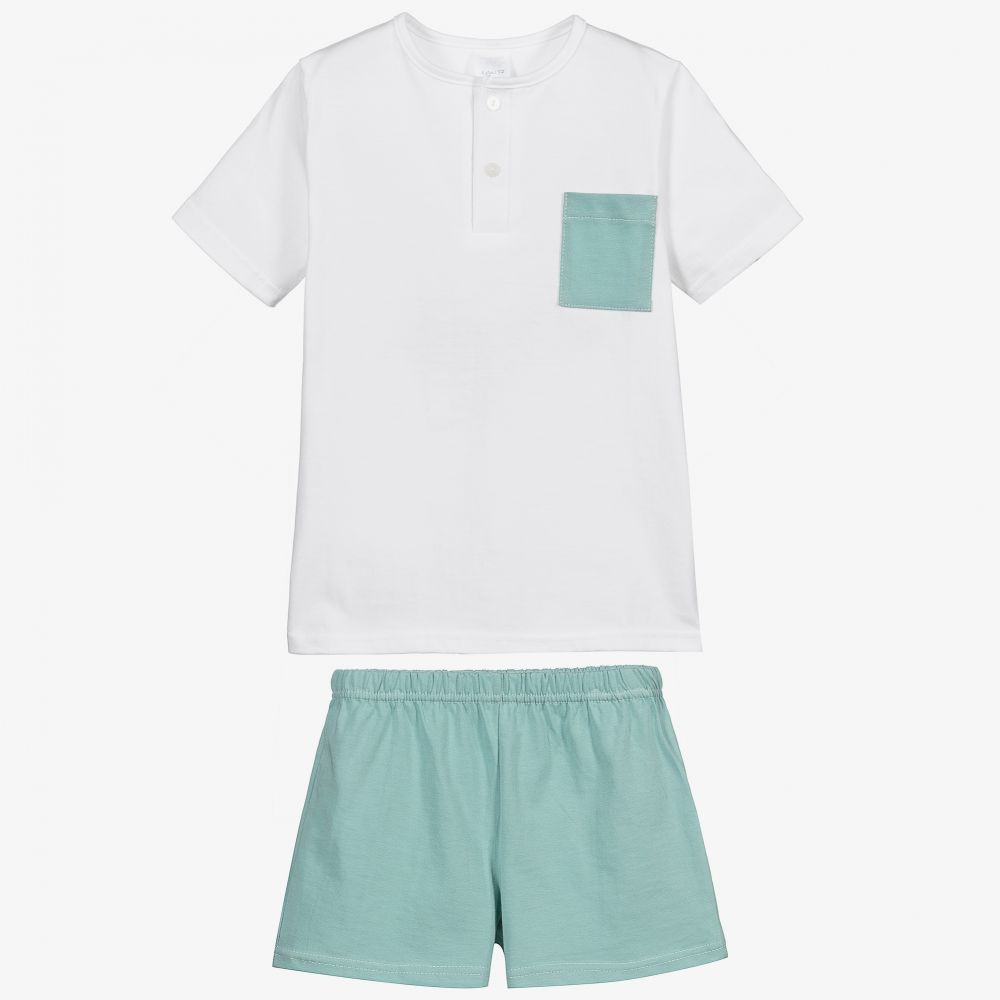 Babidu-White & Green Short Pyjamas | Childrensalon