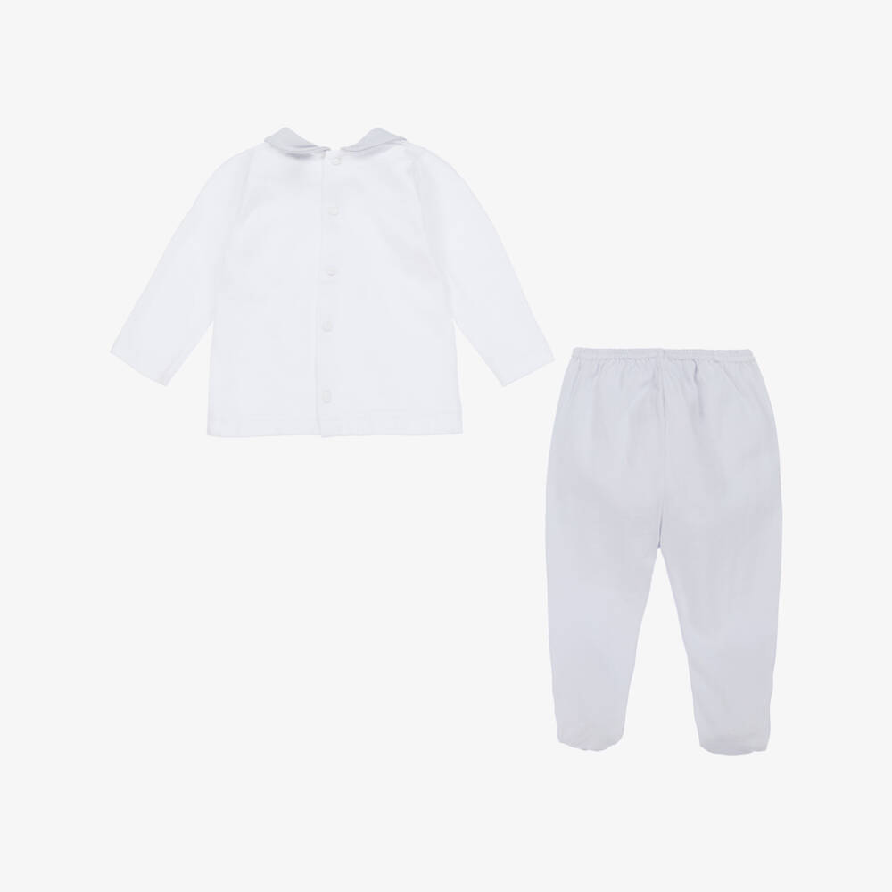 Babidu-White & Grey Cotton 2 Piece Babygrow | Childrensalon